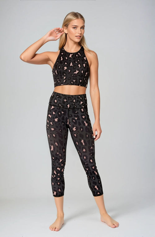 Legging 7/8 taille haute imprimé léopard rose poudré