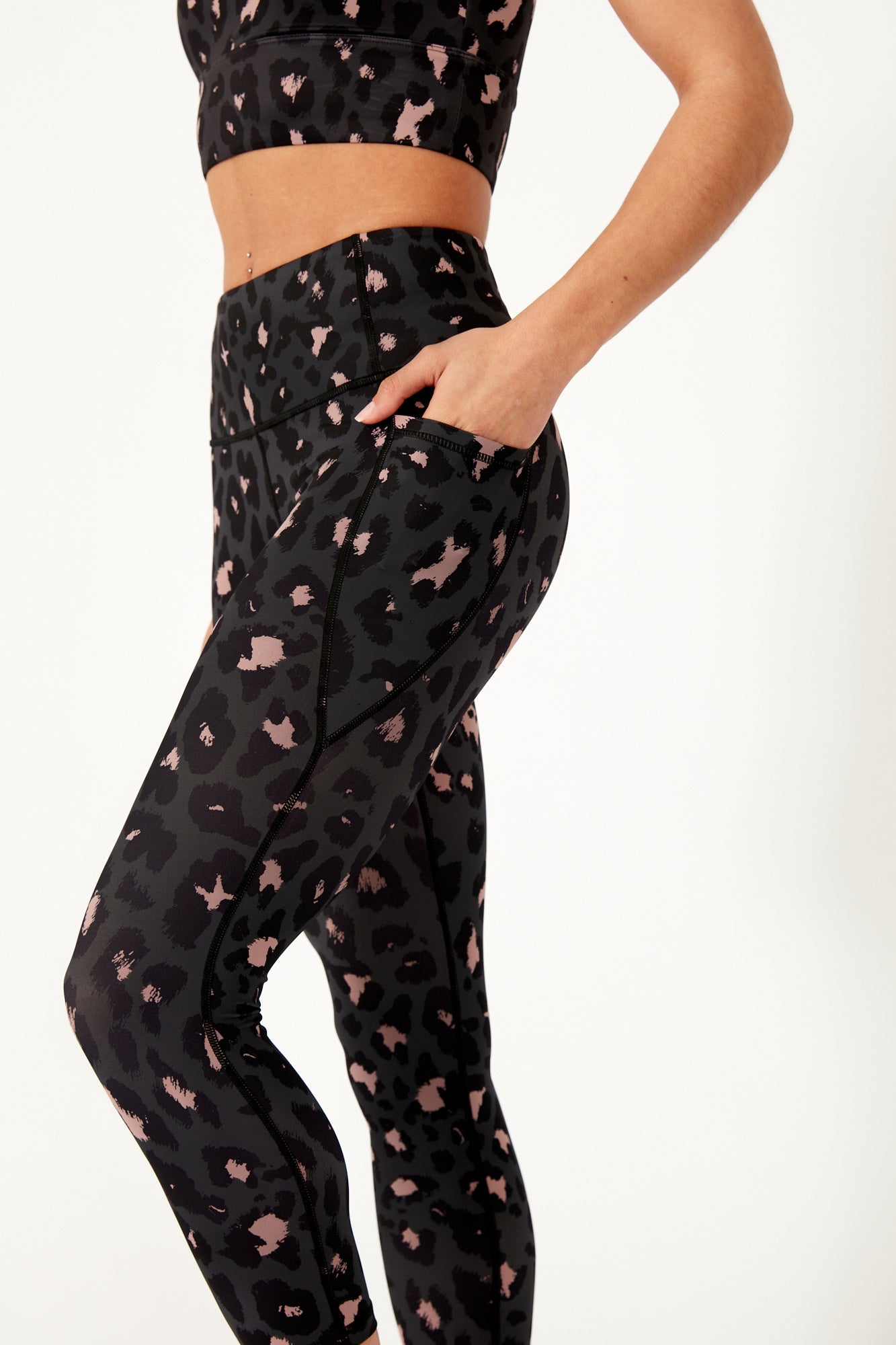 Legging 7/8 taille haute imprimé léopard rose poudré