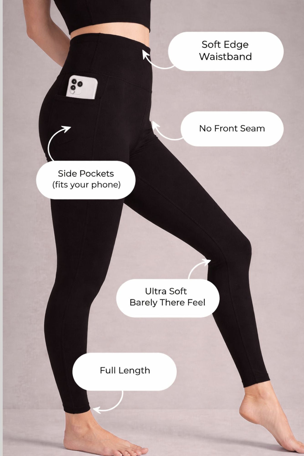 Legging pleine longueur à poches latérales noir