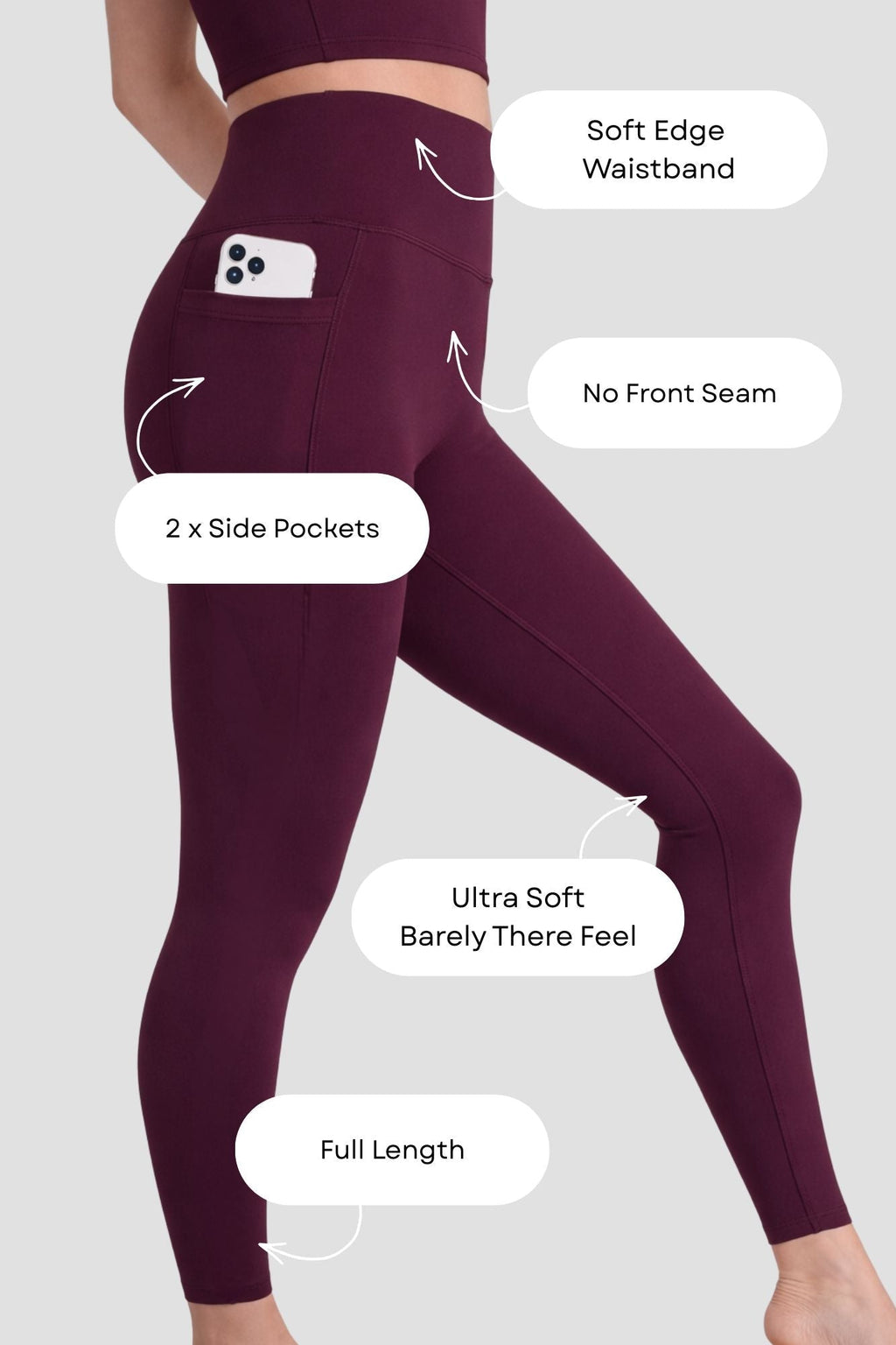Legging pleine longueur Side Pocket Cerise noire