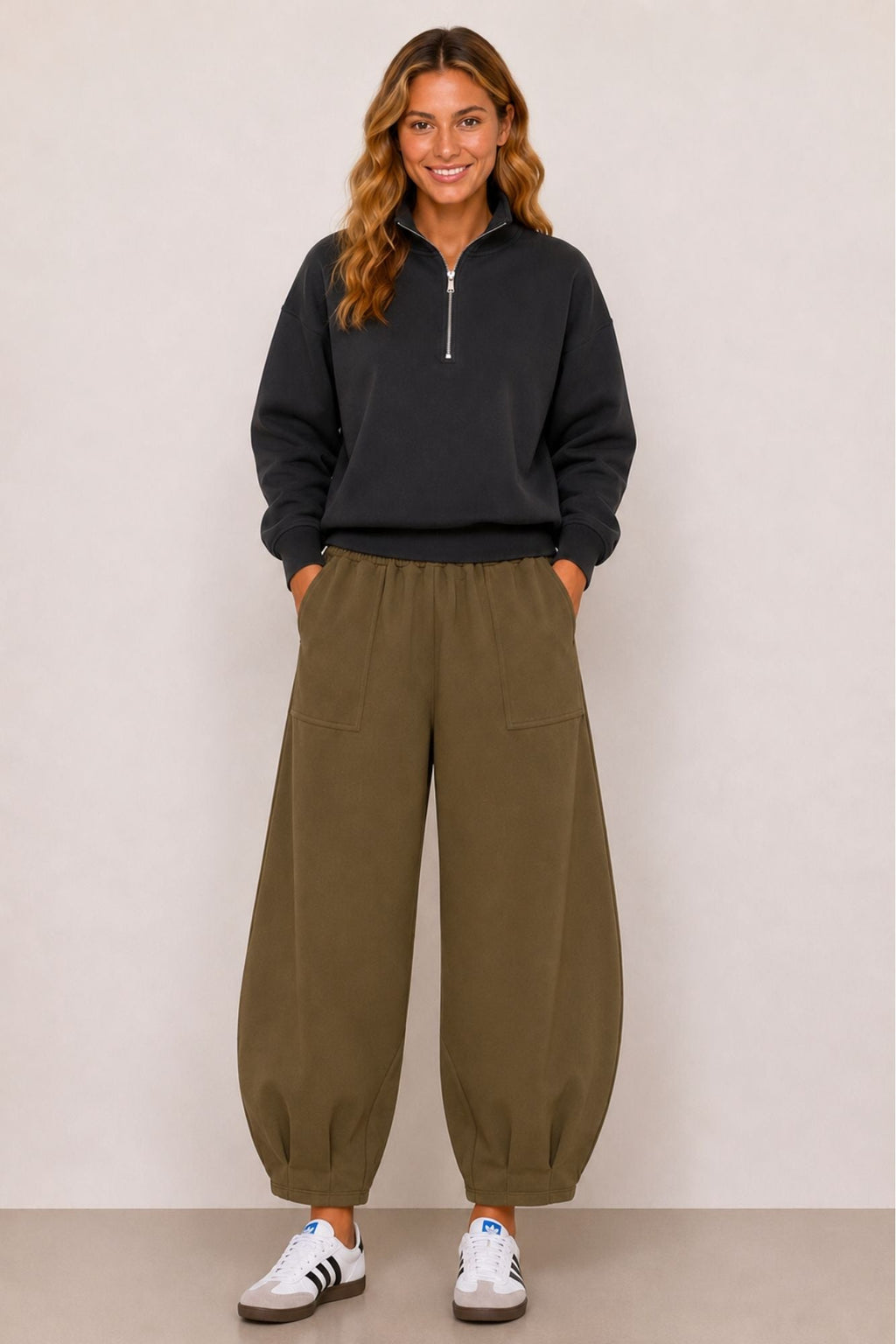 Sloane Pantalon ample coupe tonneau Olive