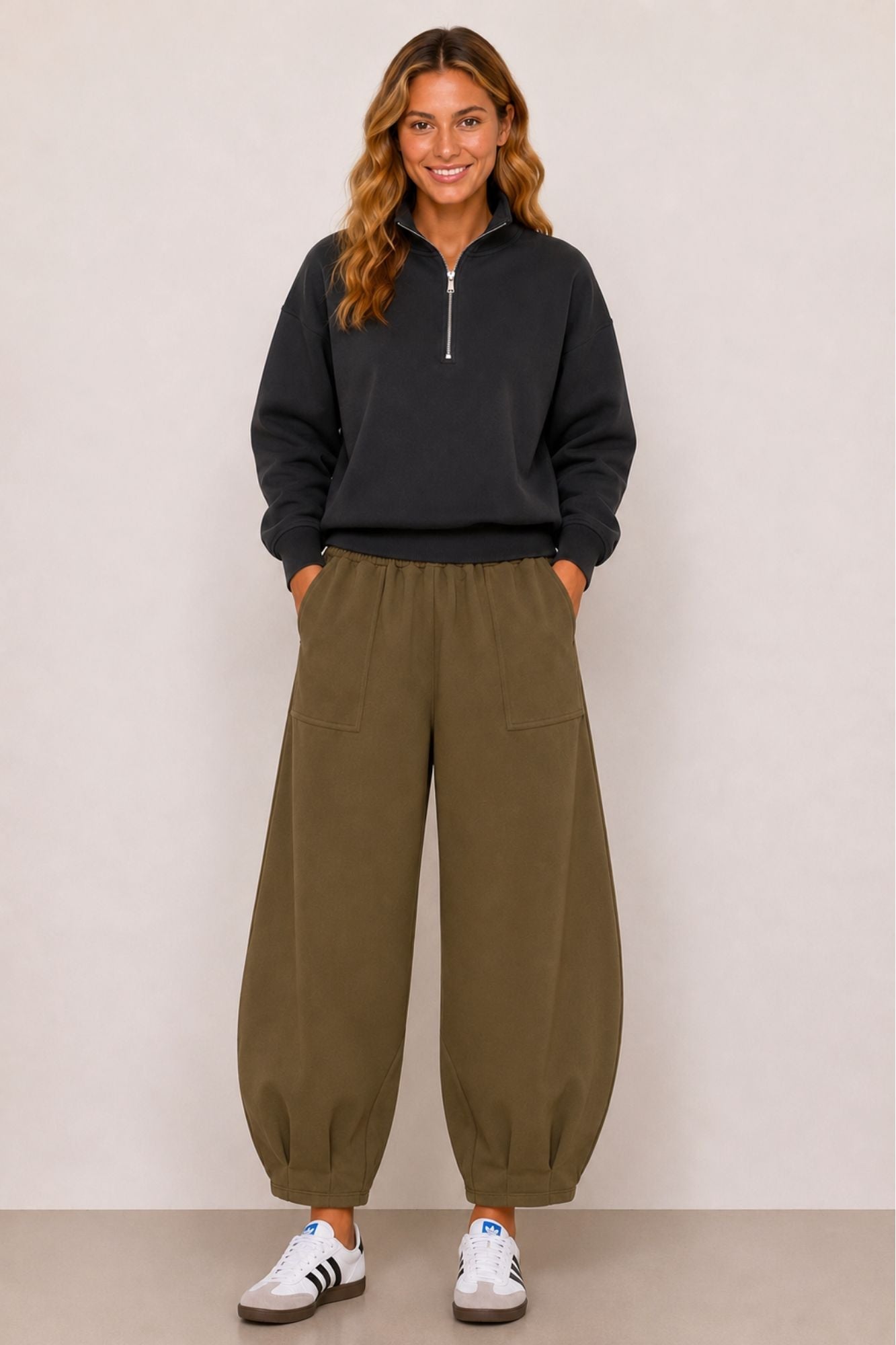 Sloane Pantalon ample coupe tonneau Olive