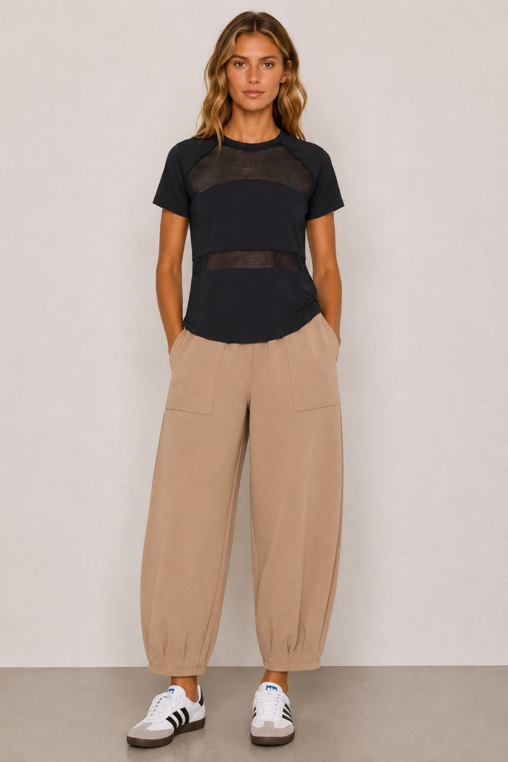 Pantalon Sloane coupe décontractée jambe tonneau sable