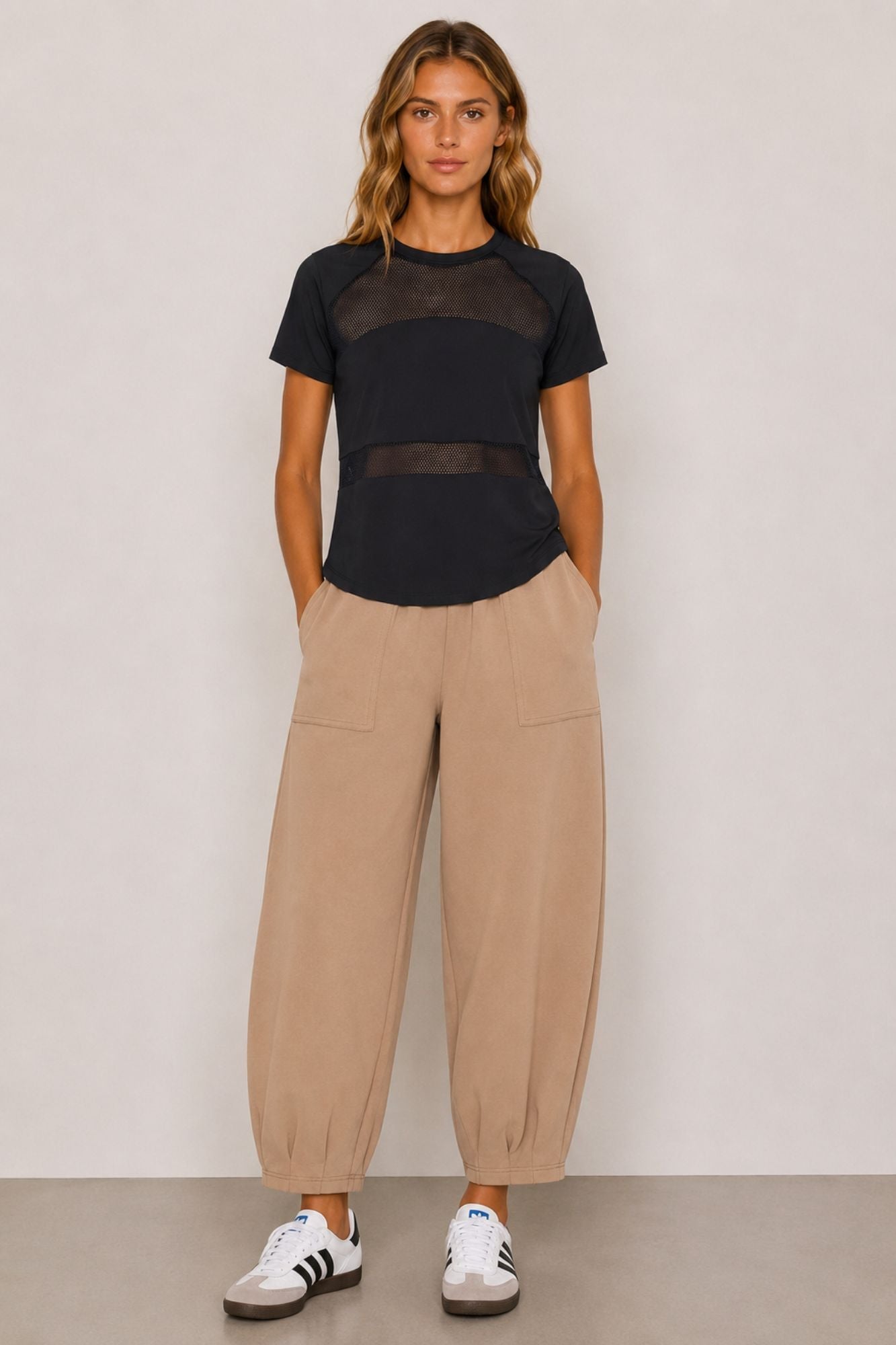 Pantalon Sloane coupe décontractée jambe tonneau sable