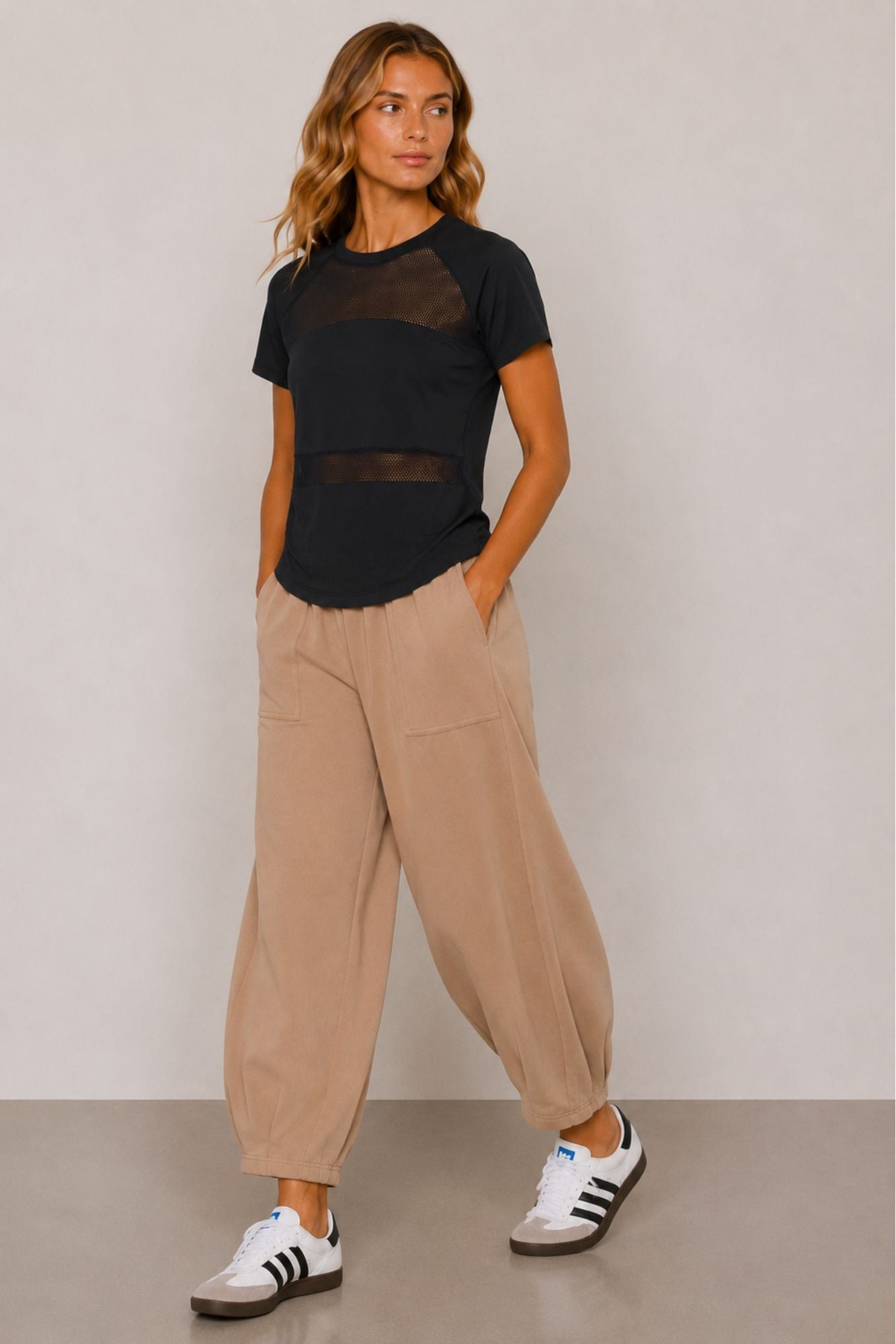 Pantalon Sloane coupe décontractée jambe tonneau sable