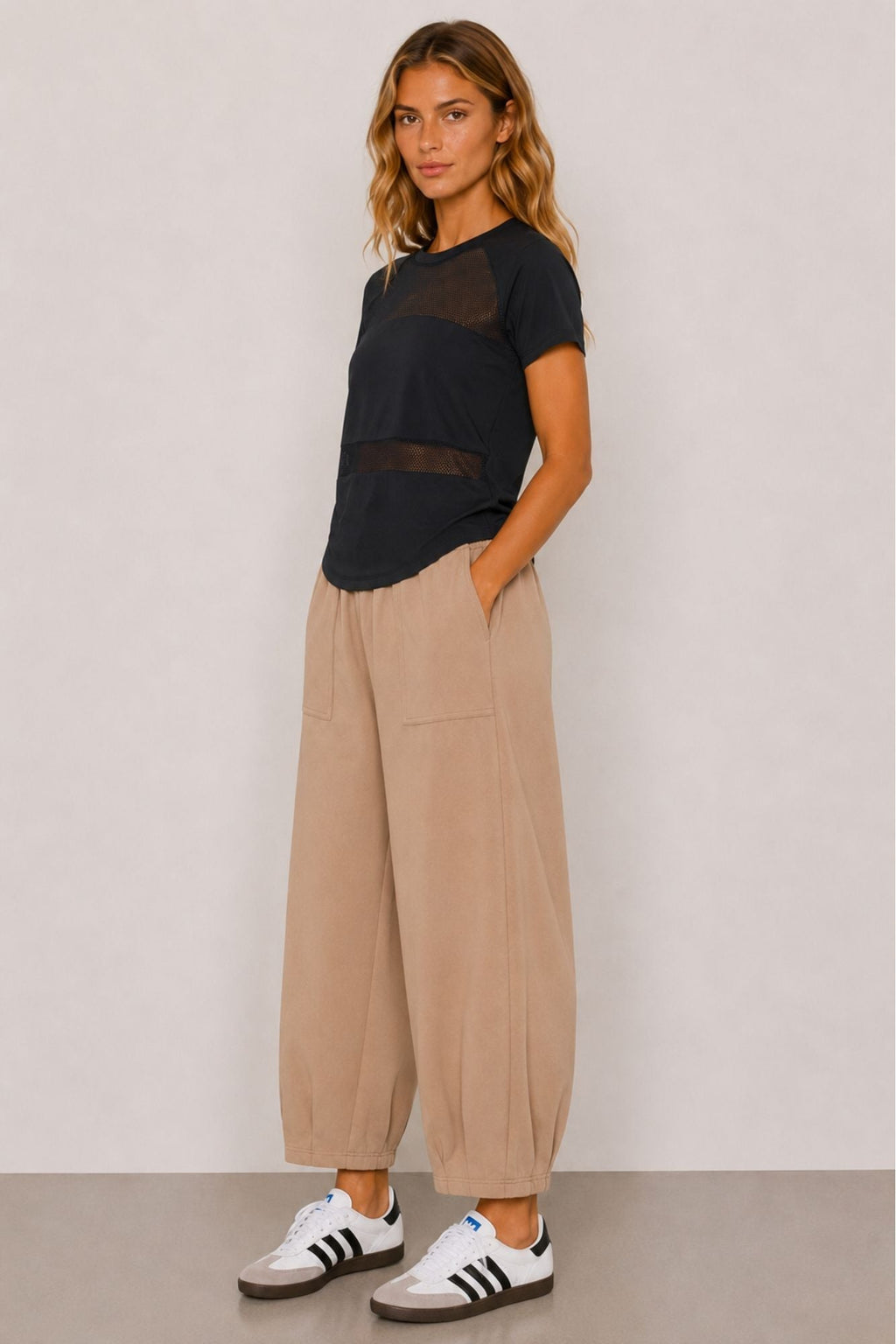 Pantalon Sloane coupe décontractée jambe tonneau sable