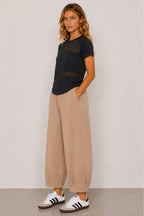 Pantalon Sloane coupe décontractée jambe tonneau sable