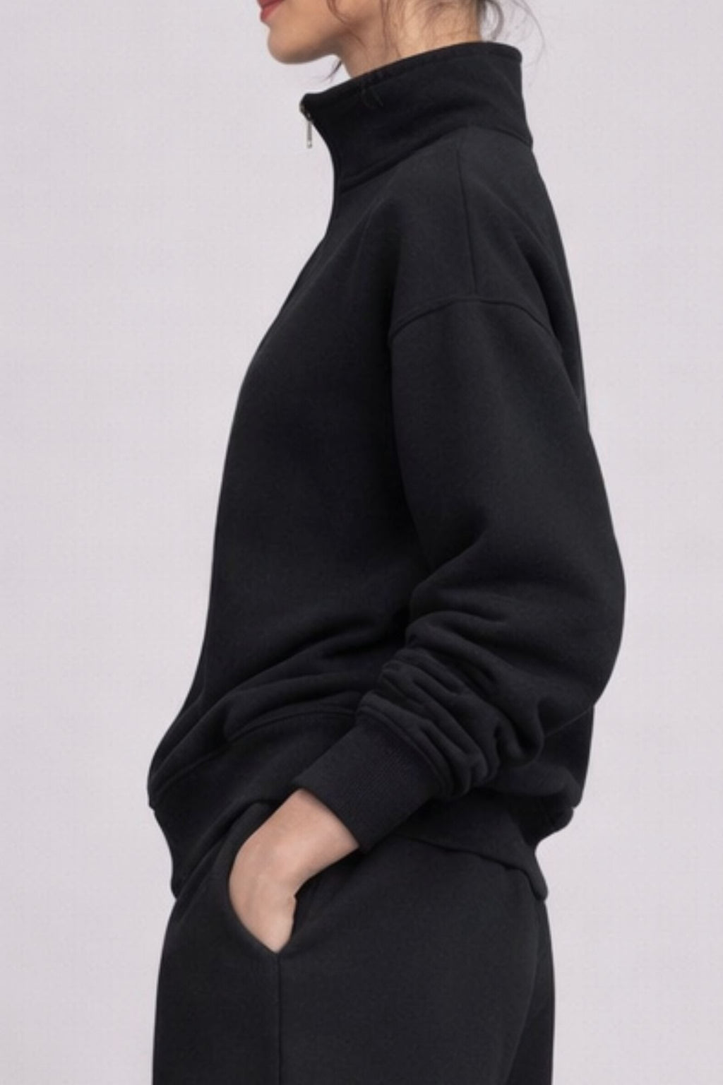 Sweat-shirt demi-zip noir