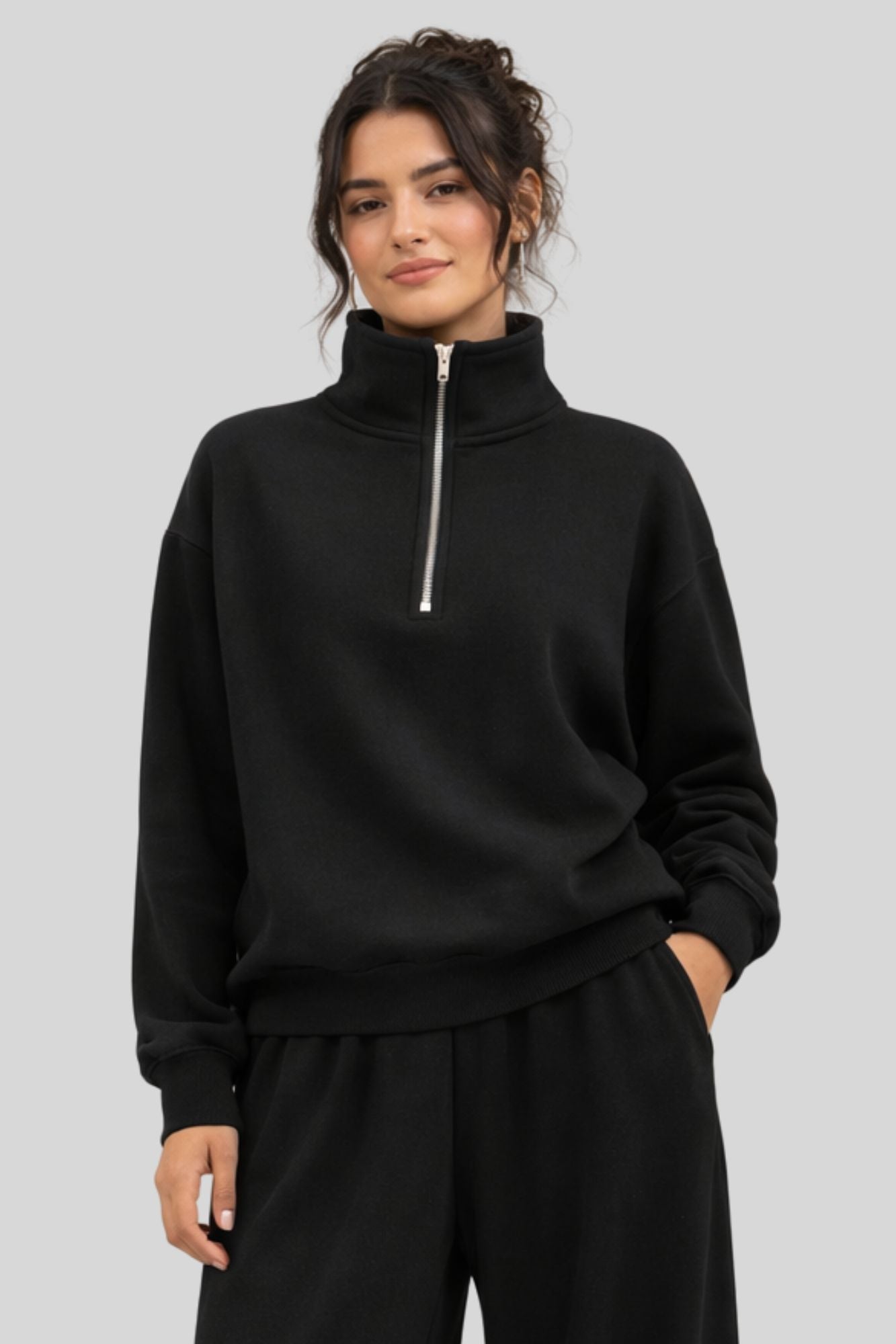 Sweat-shirt demi-zip noir