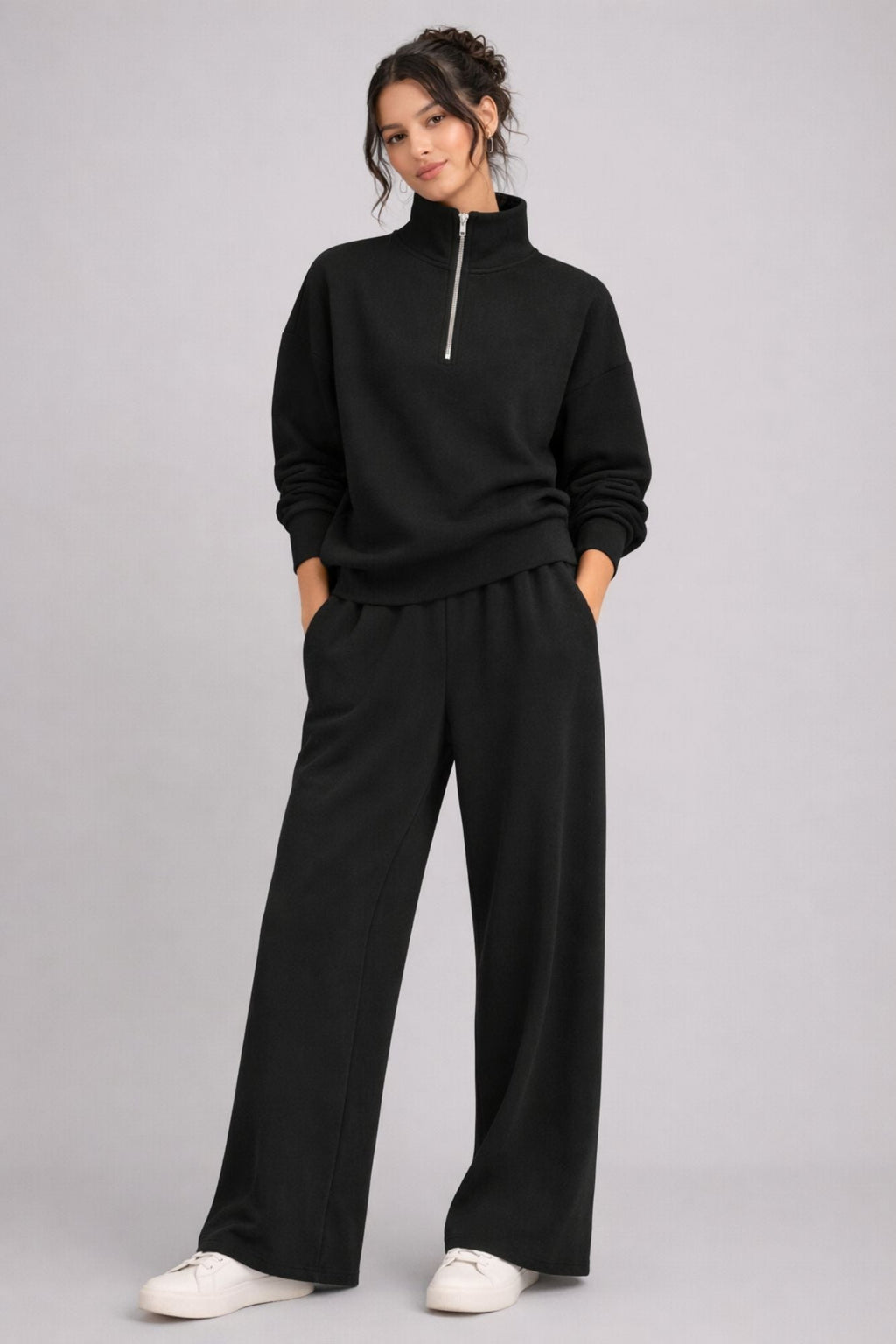 Sweat-shirt demi-zip noir