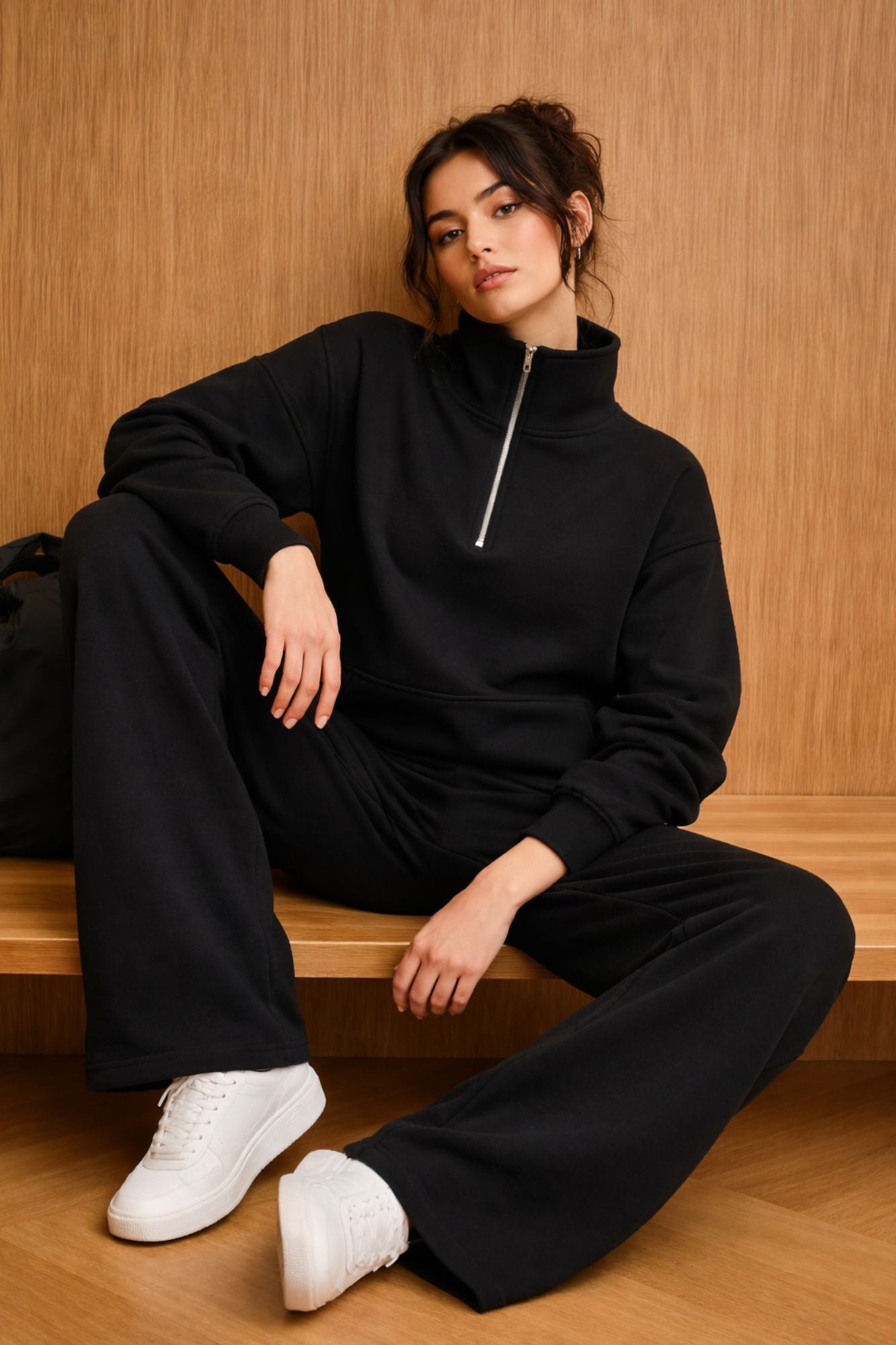 Sweat-shirt demi-zip noir