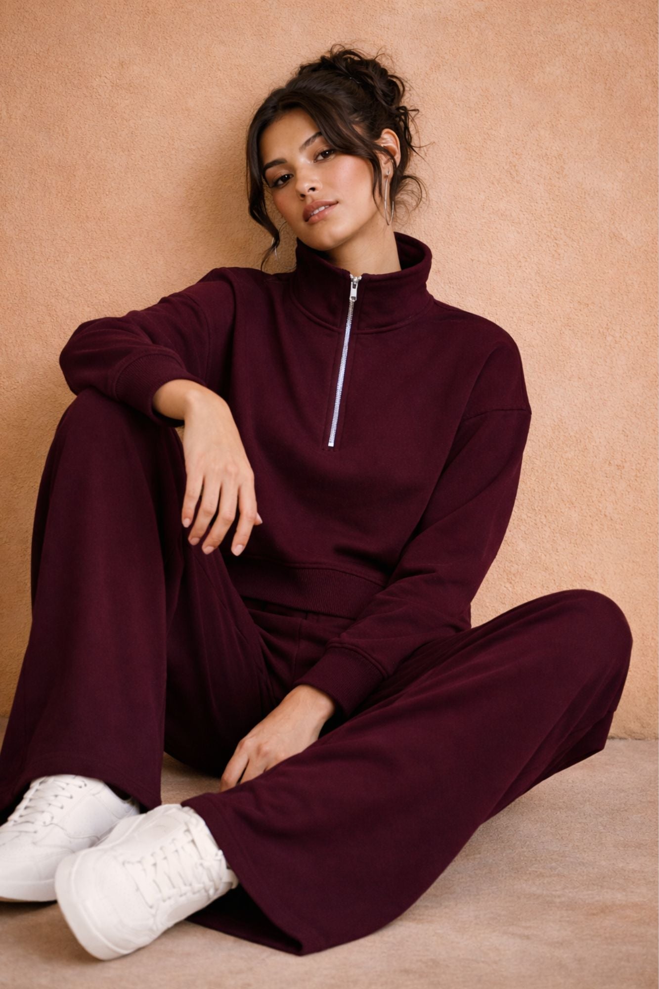 Sweat-shirt demi-zippé Cerise Noire