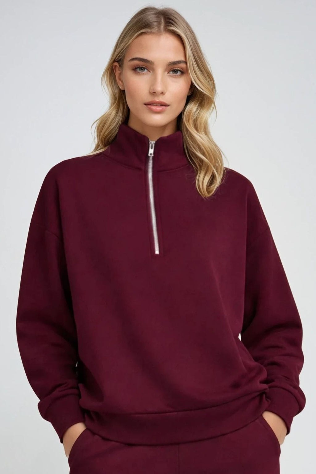 Sweat-shirt demi-zippé Cerise Noire