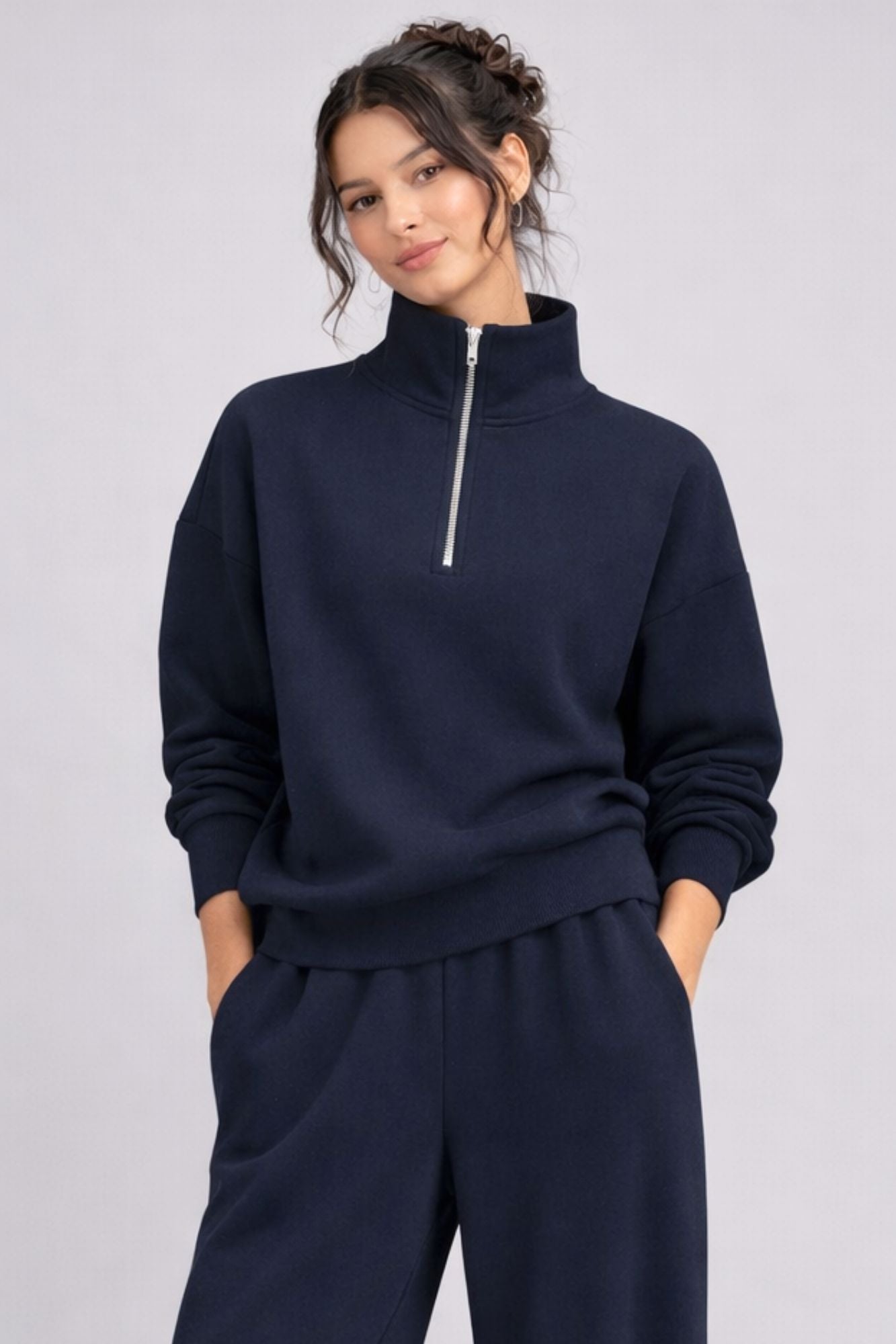 Sweat-shirt demi-zip bleu marine profond