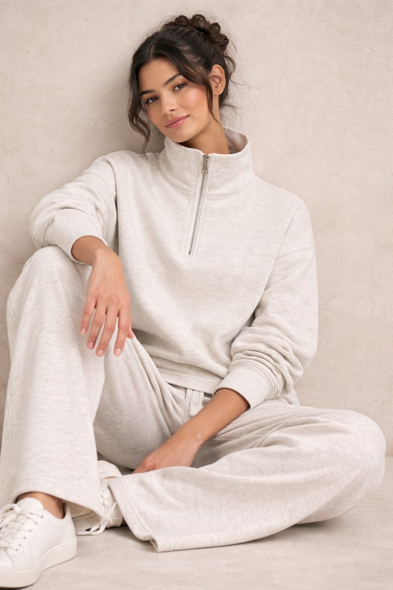 Sweat-shirt Zippé Col Montant Chiné