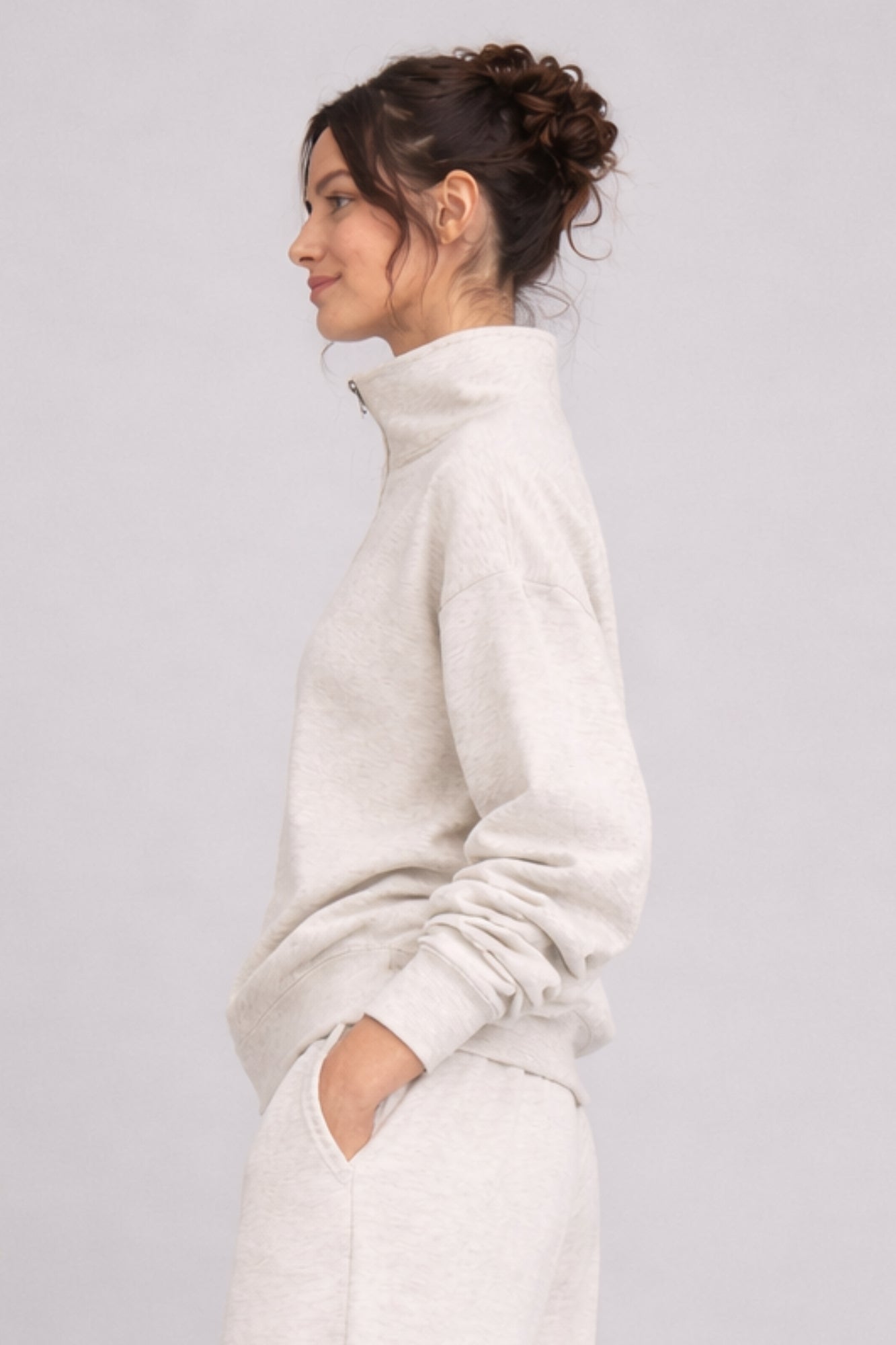 Sweat-shirt Zippé Col Montant Chiné