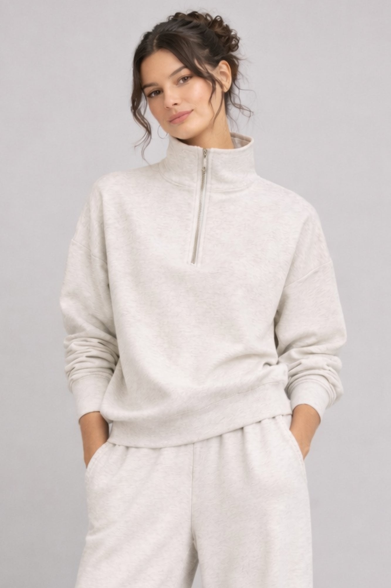 Sweat-shirt Zippé Col Montant Chiné