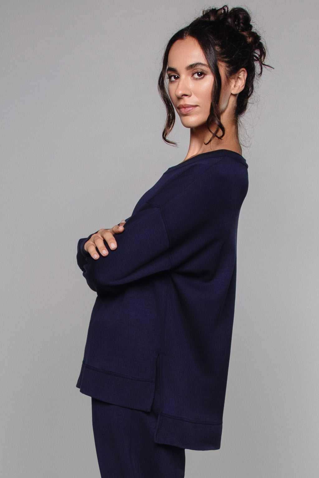 Sweat-shirt long bleu marine